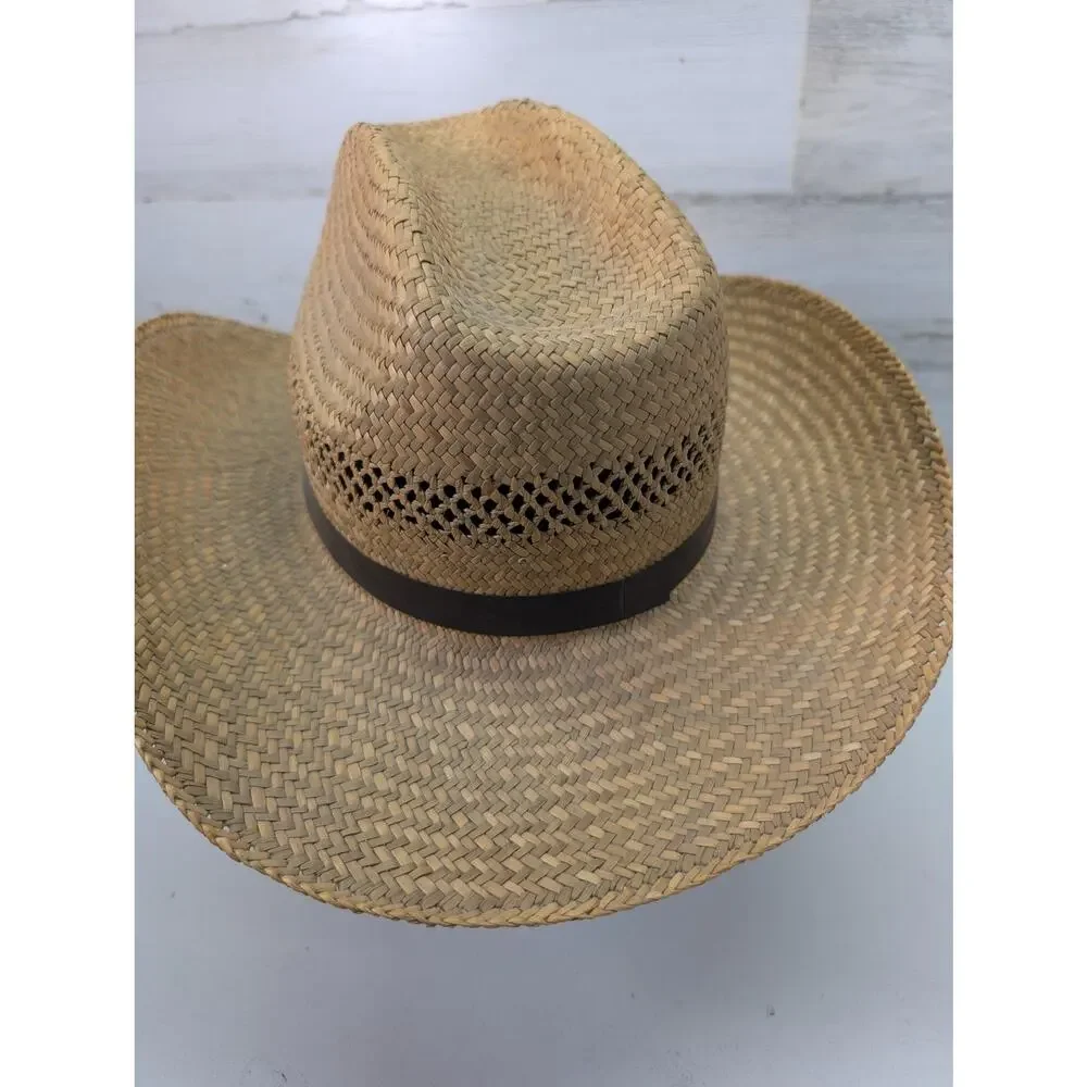 Vintage Turf Paradise Meister Bräu Day Hat Cowboy Straw Western Brown‎ Mens 80s